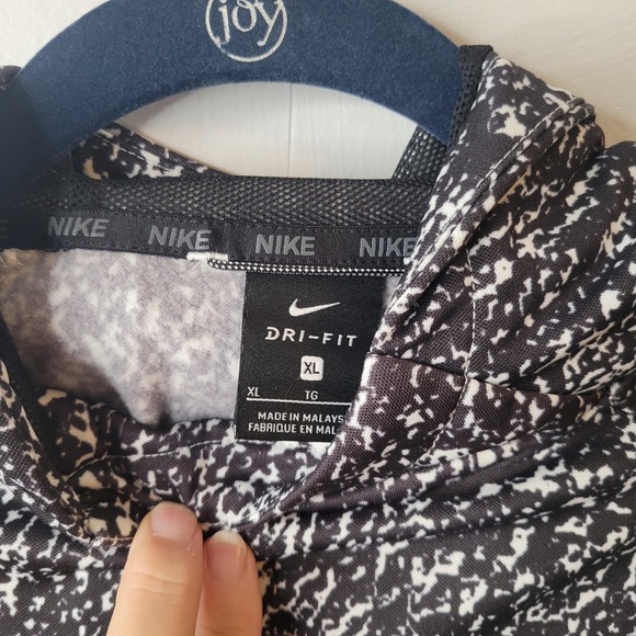 Nike Dri-FIT Pullover Hoodie XL Black Speckled Volt Green Swoosh Sweatshirt - Picture 9 of 14